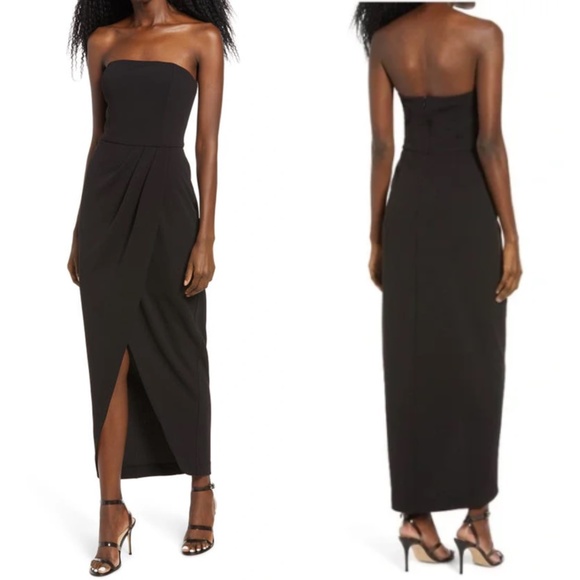 NEW WAYF The Angelique BLACK Strapless PLEATED Tulip EVENING Dress GOWN - Picture 1 of 11